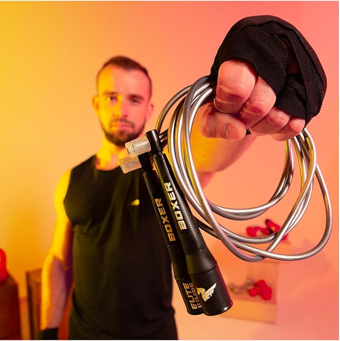 Elite Jumps Boxer 3.0 Jump Rope – Professional Boxing Workout Equipment | Tangle-Free PVC Skipping Rope with Smooth Action Handles | Slip-Resistant Grips for Fitness & Cardio Training