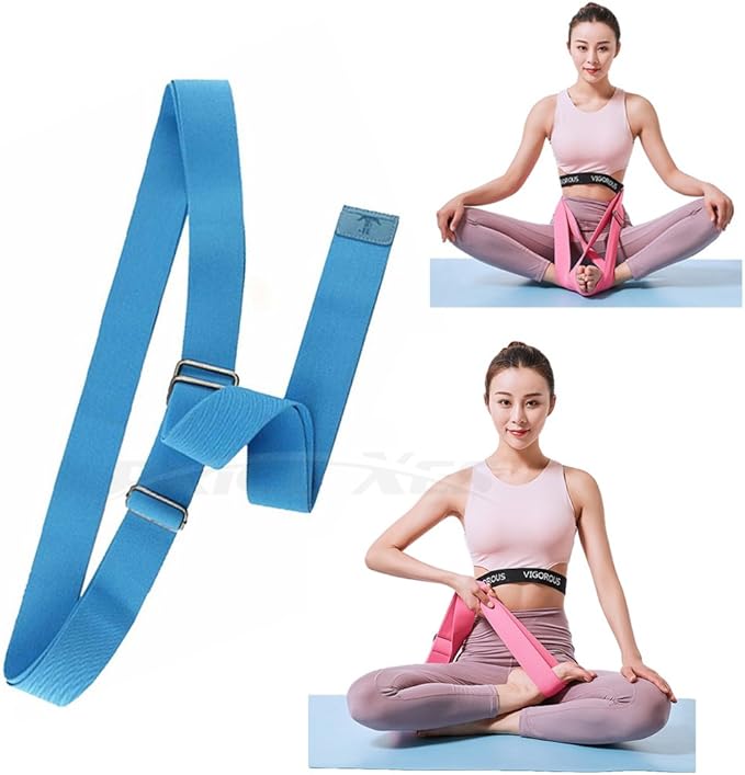 Yoga Stretching Seat Strap w/Adjustable Metal Buckle, Super Elastic Physical Therapy Fitness Belt, Resistance Exercise Band Lengthen Cross Legged Meditation Leg Stretcher Workout Trainer