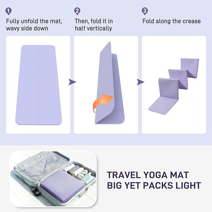 Foldable Yoga Mat for Travel 72"x 32"x 0.32"Inch, 8mm Thick Folding Exercise Mat, Outdoor Non-slip Pilates Mat for Women & Men, Wide Yoga Mat Packable for Workout and Fitness