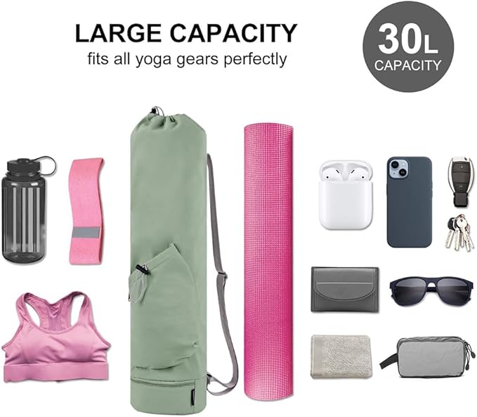 PUXING Yoga Mat Bag Yoga Mat Carrier Bag with Water Bottle Pocket and Bottom Wet Pocket Waterproof Yoga Mat Carry Bag Multi-Functional Storage Bag for Women Men