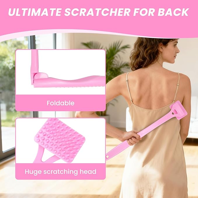 18.5-Inch Foldable Back Scratcher with ABS Polymer Resin Long Handle, Suitable for Men, Women, Adults with Rough Skin, The Best Gift for Parents and Loved Ones (E-Pink)