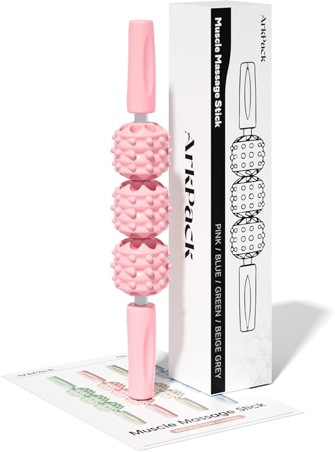 Muscle Roller Stick for Legs,11.6IN Physical Massager 3-Balls Massage Roller Stick Trigger Point Massage Fascia Roller for Leg Calf Abdominal Neck Arms Relieve Muscle Soreness-Pink