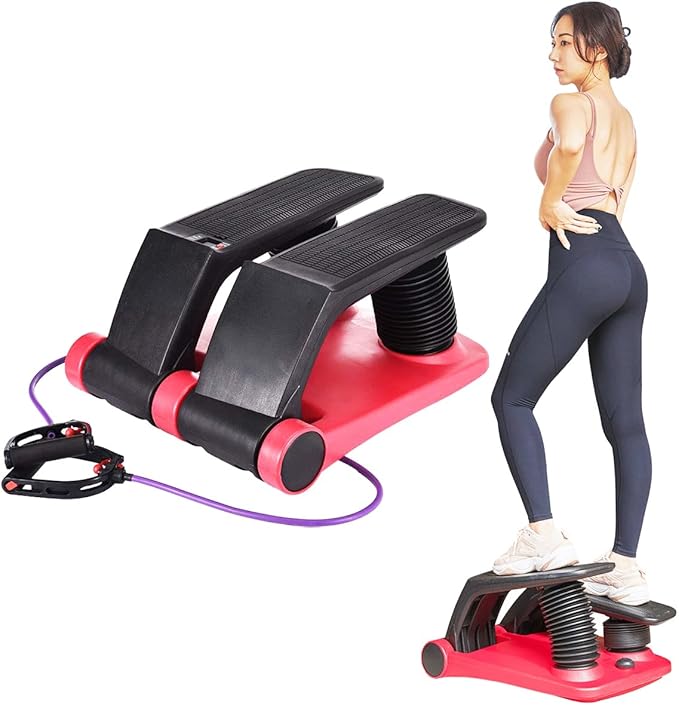 INTBUYING Stepper Climber Fitness Machine with Resistant Bands Portable Stair Stepper Exercise Equipment Low-Impact Cardio, Space-Saving, Height-Adjustable Comfortable Foot Pedals Exercise Machine