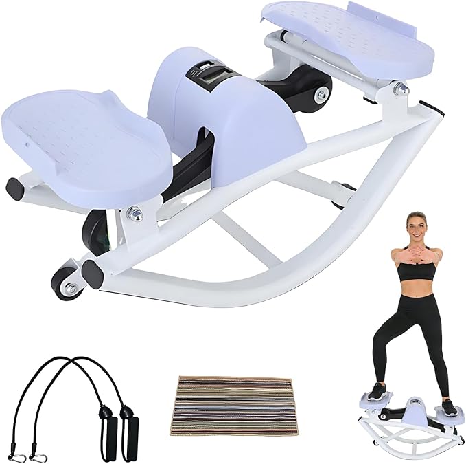 Rock Stepper Step Side-to-Side Lateral Rocking Fitness Stepper with Digital Monitor/Resistance Bands Machine for Home Workout