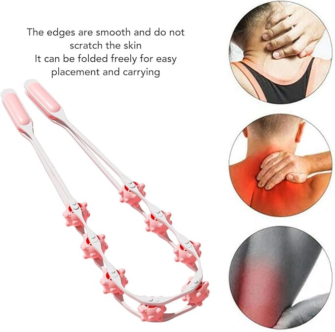 Manual Back Massage Roller Rope, Handheld Massage Ball Roller Anti Cellulite Massage Roller, Fascia Roller Manual Massage Strap for Back Neck Shoulder Waist Leg Muscle Exercise Massage Roller (Orange)