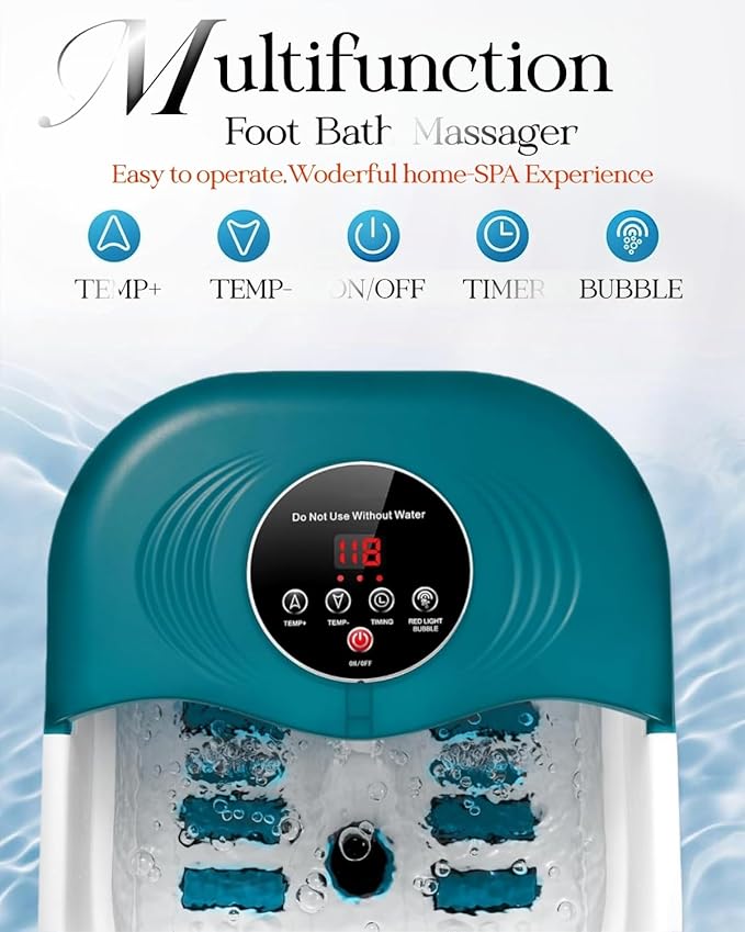 Foot Spa Bath Massager with Heat, Bubble Jets, Red Light & Timer, Pedicure Foot Spa with 95-118℉ Temperature Control, 8 Shiatsu Rollers, Pumice Stone, Gift for Women,Men,Dad