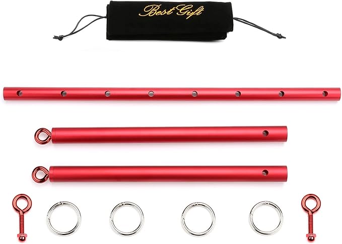 TMEOIIPY Pilates Exercise bar, Red Yoga Exercise Adjustable Spreader Bar with 4 Red Adjustable Straps Sports Aid Training Fitness Gear, Pilates aid kit, Stretching Exercise Tools