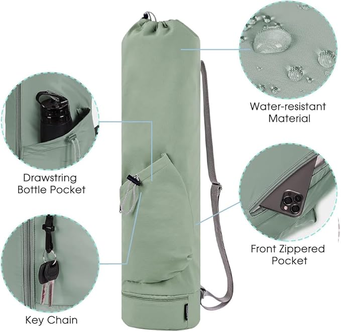 PUXING Yoga Mat Bag Yoga Mat Carrier Bag with Water Bottle Pocket and Bottom Wet Pocket Waterproof Yoga Mat Carry Bag Multi-Functional Storage Bag for Women Men