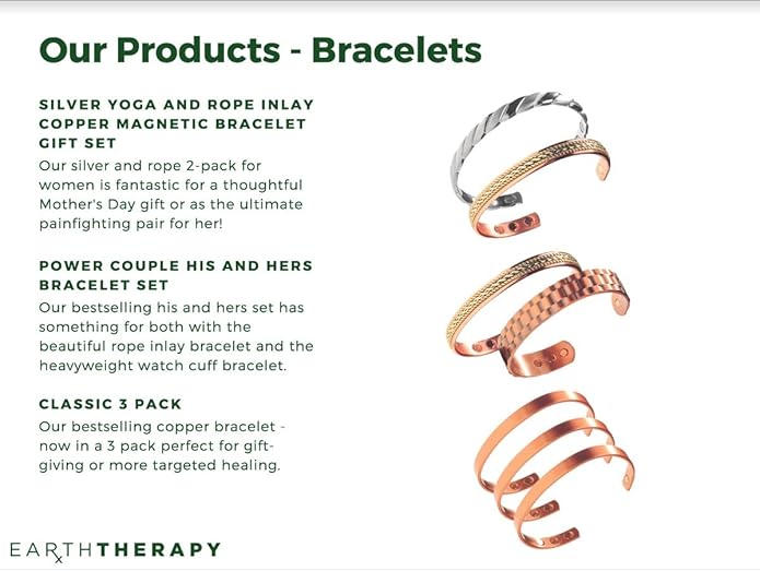 Earth Therapy Minimalist Design Magnetic Field Cuff Bracelets for Men & Women - Ultra Strength - Adjustable