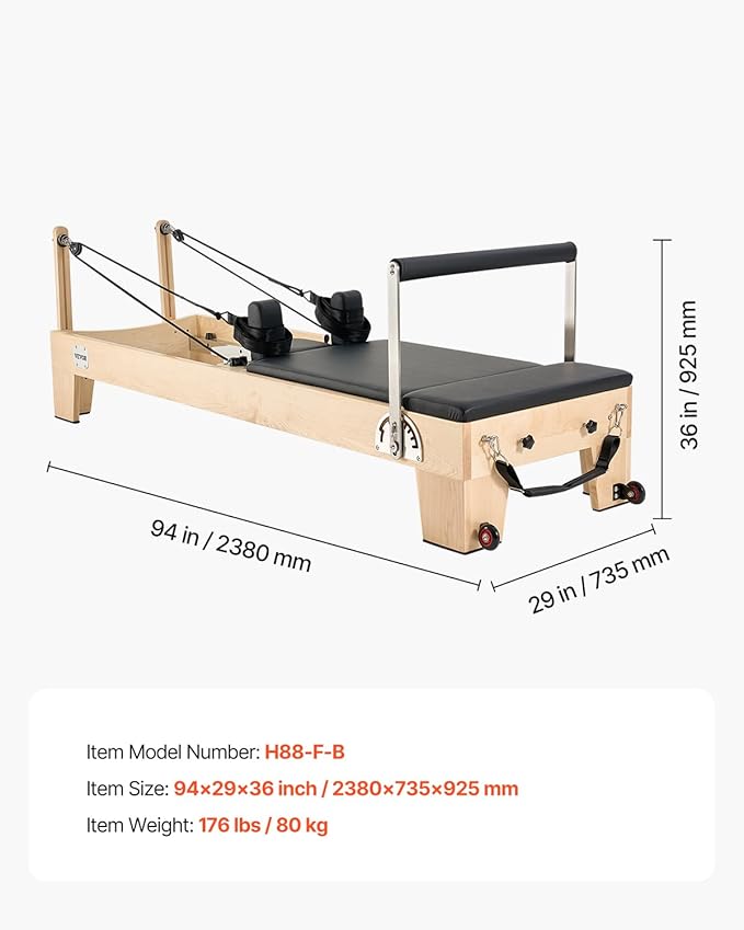 VEVOR Pilates Reformer Machine, Pilates Workout Equipment for Home Gym Studio Use, Pilates Reformer with Sitting Box and Jumpboard，fit for Beginners & Advanced Users