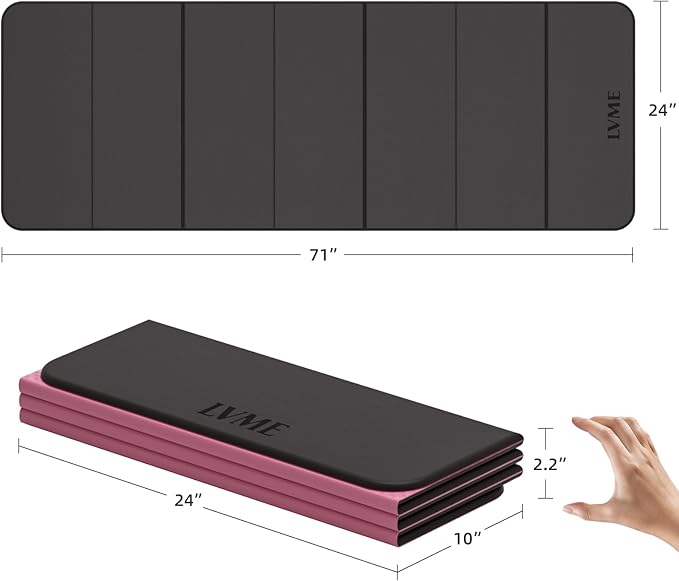 Foldable Yoga Mat, 0.32 inches Thick(8mm), SGS Certified, Non Slip, 71 x 24 inches, Foldable for Travel, Pilates, Camping, Environmental Sports Mat, Odorless TPE Material