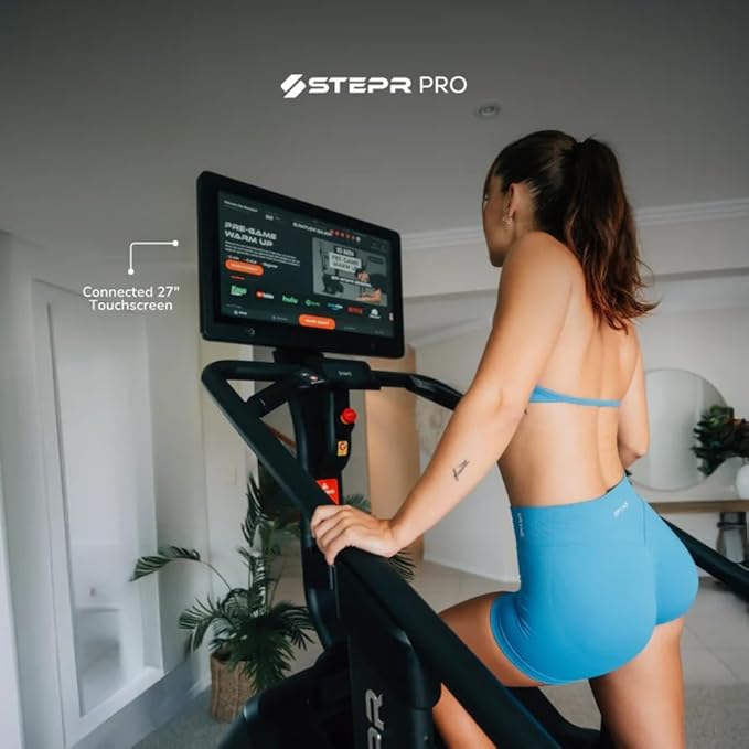STEPR PRO+ Stair Master with 27" Touchscreen, Commercial Grade Stairmaster Machine for Home, 190 Steps/Min, Bluetooth & WiFi Stepper Machine, Resistance Band Attachments, Mobile App, 400 lb Capacity