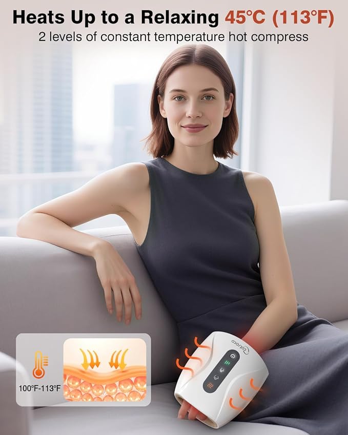 cotsoco Hand Massager, Cordless Electric Hand Massager for Arthritis and Carpal Tunnel, 6 Levels Therapy Massager with Heat and Compression, Birthday Gifts for Women Husband, Gifts for Men Women