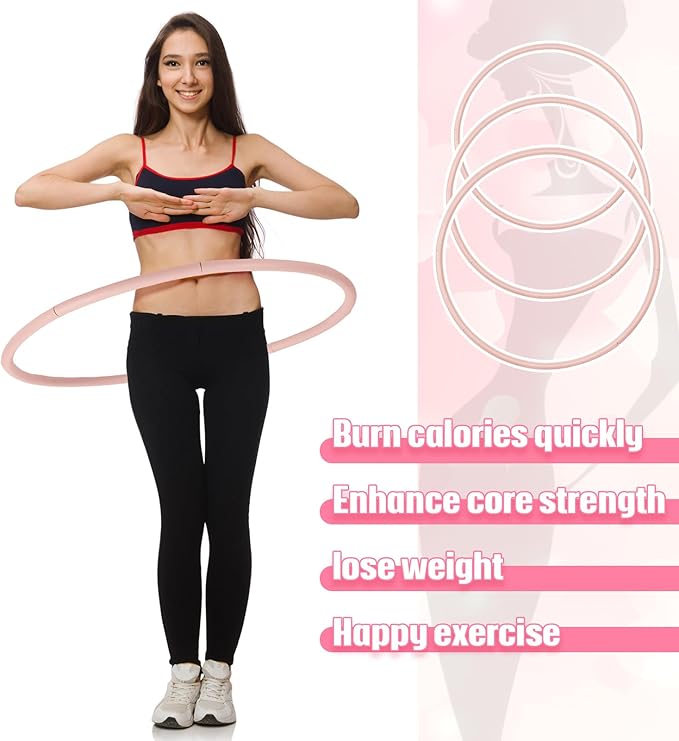 Exercise Fitness Hoop for Women 37 Inch Removable Adjustable Weighted Hoop Suitable for Adult Weight Loss and Home Fat Burning Exercise Workouts Gym