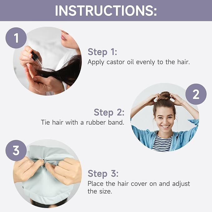 Castor Oil Pack Wrap Overnight Hair Wrap for Sleep Reusable Hair Cap Cover for Treatment of Thinning, Balding, Dry, and Damaged Hair (Oil Not Included)