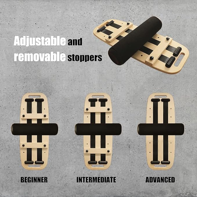 Balance Board, Stability Core Trainer, Training Board for Exercise, Fitness, Non-Slip Deck and Roller, with Adjustable Stoppers