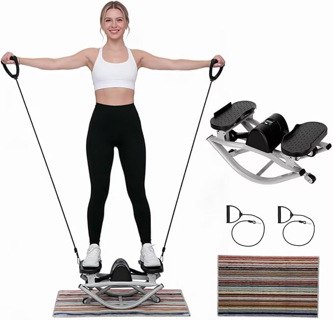 Rock Stepper Side to Side, Rocking Fitness Stepper Home Workout Machine with Resistance Bands for Full Body Workout, for Exercise at Home