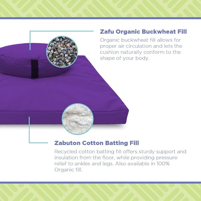 Bean Products Meditation Cushion Mat Set - Zafu Floor Pillow Organic Buckwheat Pillow + Cotton Filled Zabuton Prayer Pad - Meditation Pillow Yoga Knee Pad - Made in USA - 14" Round or 18" Oval