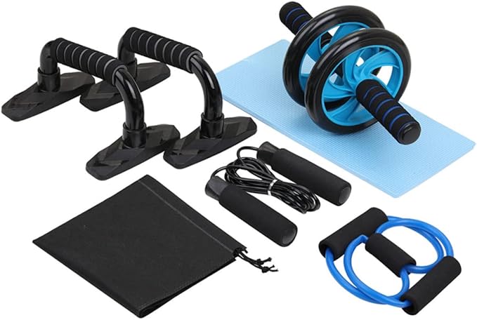 BESPORTBLE 1set Fitness Equipment Set for Includes Ab Roller Jump Rope Push-up Bars Resistance Band Knee Pads Storage Bag Exercise Tools for Levels