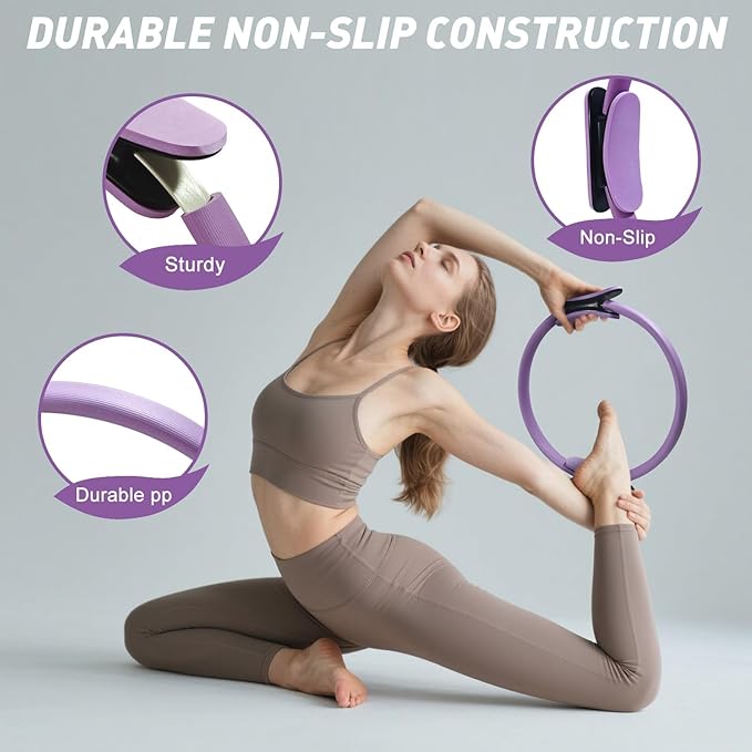 Pilates Ring and Ball Set with 5 Resistance Bands - Pilates Equipment for Home Workout - Magic Circle Pilates Ring 14 Inch to Tone, Sculpt and Strengthen - Fitness Ring for Yoga and Pilates