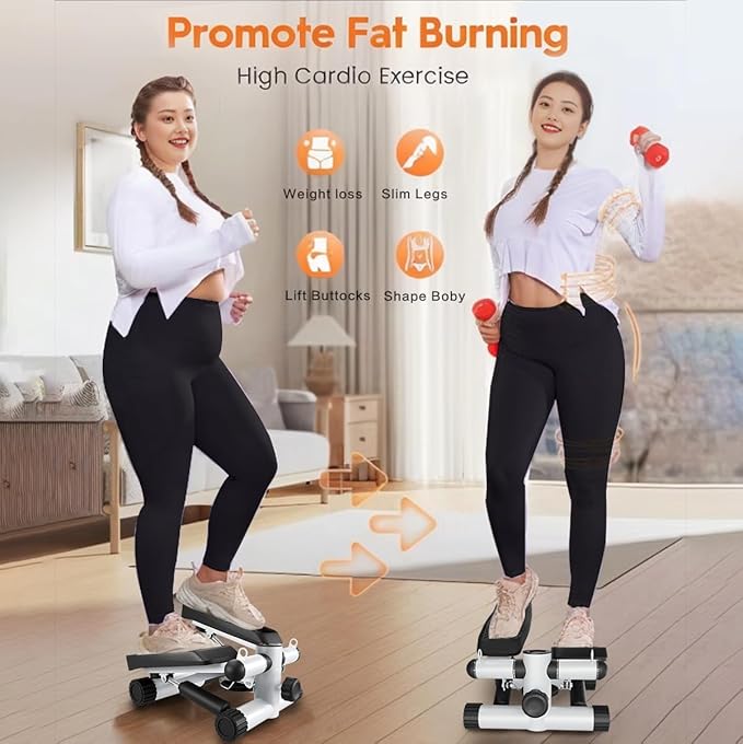 Steppers for Exercise, Stair Stepper with Resistance Bands, Mini Stepper with 330LBS Loading Capacity, Hydraulic Fitness Stepper with LCD Monitor,White