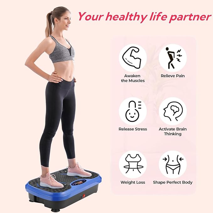 TLSUNNY Vibration Plate,3D Shake Board,Power Workout Platform,Full Body Shaping,Weight-Loss Exercise Machine for Lymphatic Drainage,W/2 Resistance Bands, Acupressure Foot Pedal&Remote Control