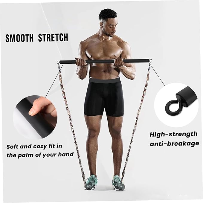 Pilates Bar, Detachable 3 Section 39 Inch Pilates Stick, Black Spreader Bar with 360° Swivel Loop End, Equipment for Home Exercise, Gym
