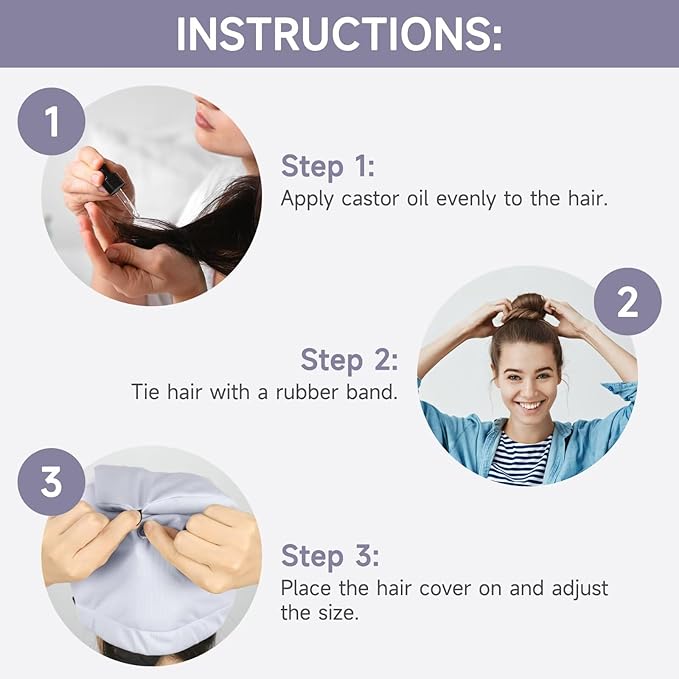 Castor Oil Pack Wrap Overnight Hair Wrap for Sleep Reusable Hair Cap Cover for Treatment of Thinning, Balding, Dry, and Damaged Hair (Oil Not Included)