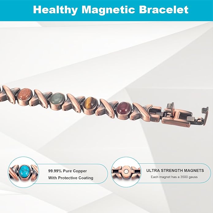 Copper Bracelets for Women, Pure Copper with Colored Turquoise Bracelet, 3500 Gauss Magnets, Fashion Jewelry（FUTI-1）