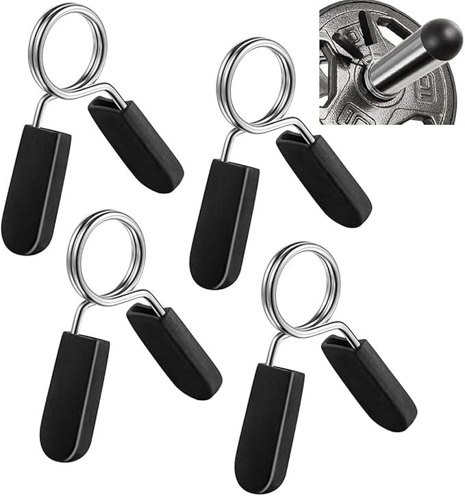 Spring Clip Collars, 1 inch (25 mm) for Smooth Dumbbell Handle or Standard Weightlifting Barbell (Pack of 4)