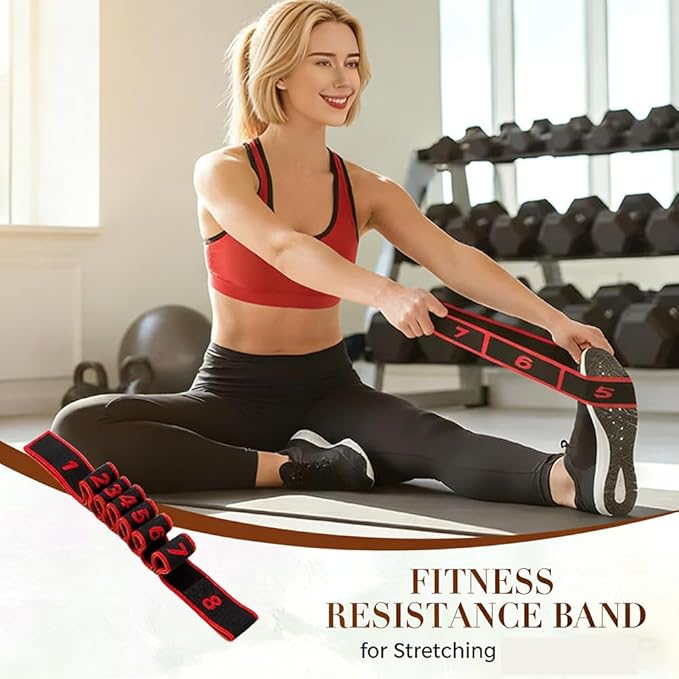 Fitness Resistance Band for Stretching and Yoga, Numbered Elastic Exercise Bands with Handles, Adjustable 8/10/12-Loop Design for Full Body Stretching and Pilates