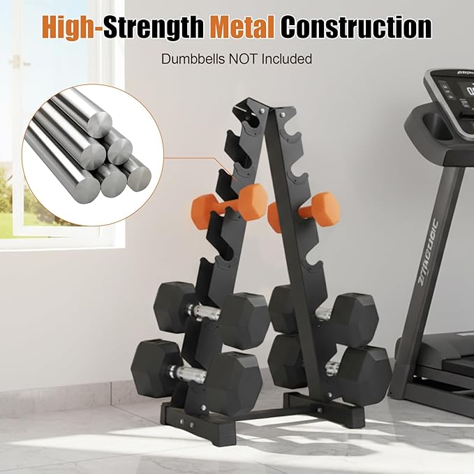6-Tier Dumbbell Rack Stand Only, 660lbs Load-bearing Weight Rack for Dumbbells, A-Frame Training Dumbbell Holder for Storing Dumbbells in Homes, Hotels (Black)