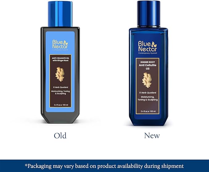 Blue Nectar Ginger Oil Anti Cellulite Body Massage Oil for Skin Tightening, Toning & Hydration | Authentic Ginger Root Massage Oil with Plant Based Vitamin B & C for Women and Men (11 Herbs,3.4 FlOz)