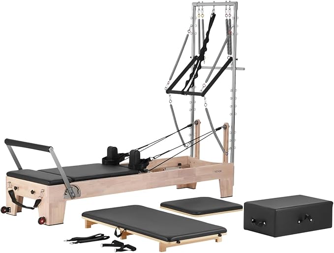 VEVOR Pilates Reformer Machine, Pilates Workout Equipment for Home Gym Studio Use, Pilates Reformer with Sitting Box and Jumpboard，fit for Beginners & Advanced Users
