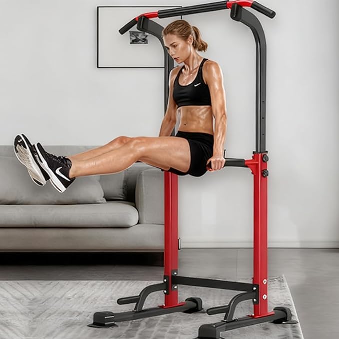 Power Tower Pull Up Bar Station, Pull Up Rack Dip Station for Home Gym, Height Adjustable Home Strength Training Fitness Workout Equipment for Beginners Under 6 Feet Tall