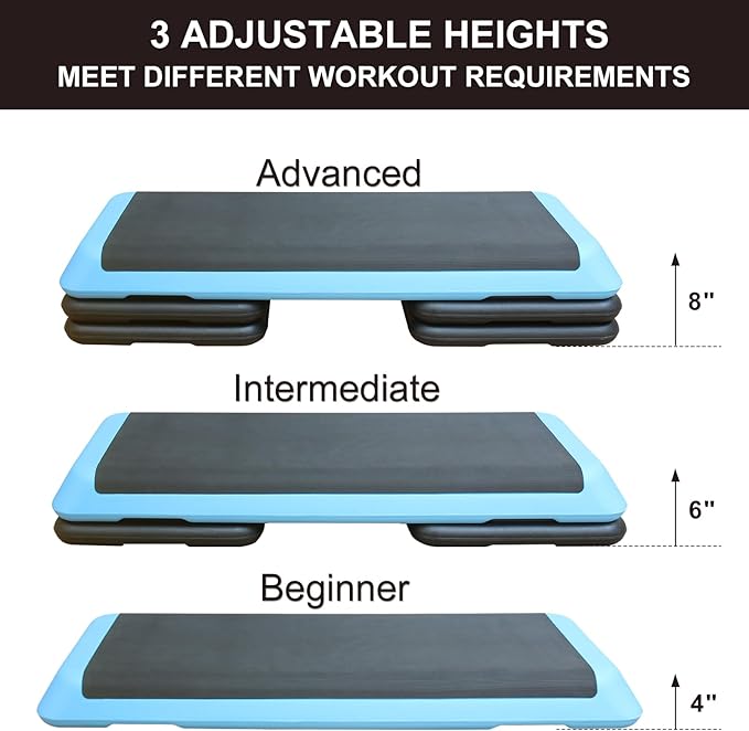 43'' Aerobic Stepper, 4-6-8in Height-Adjustable Exercise Workout Step Platform with 4 Detachable Risers for Home Gym Workout & Training