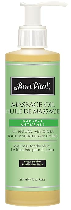 Bon Vital Naturale Massage Oil Made with Natural Ingredients for an Earth-Friendly Massage, Revives and Rehydrates Dry Skin Naturally, with Green Tea Extract, 8 Oz, Label may Vary