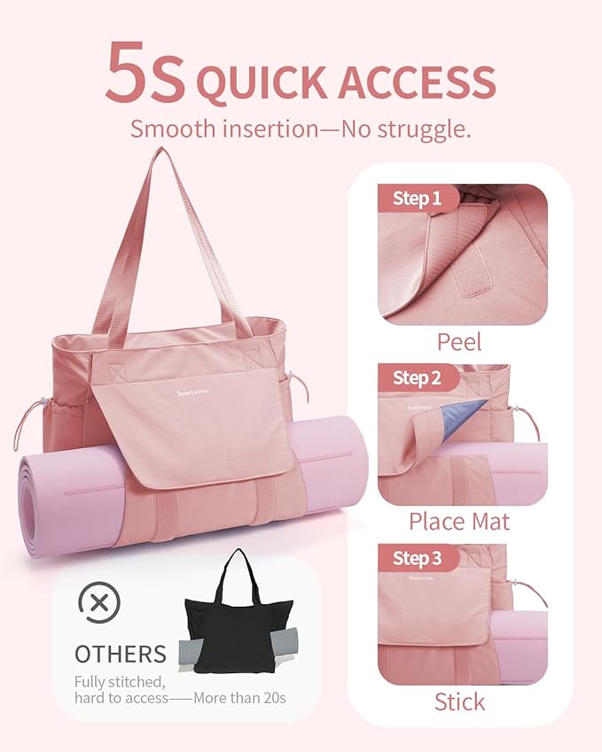 sportsnew Yoga Mat Bag Tote Yoga Gym Bags For Women Men with Waterproof Wet Pocket & Hook-and-loop, Quick Access Storage Yoga Mat Bag Carrier