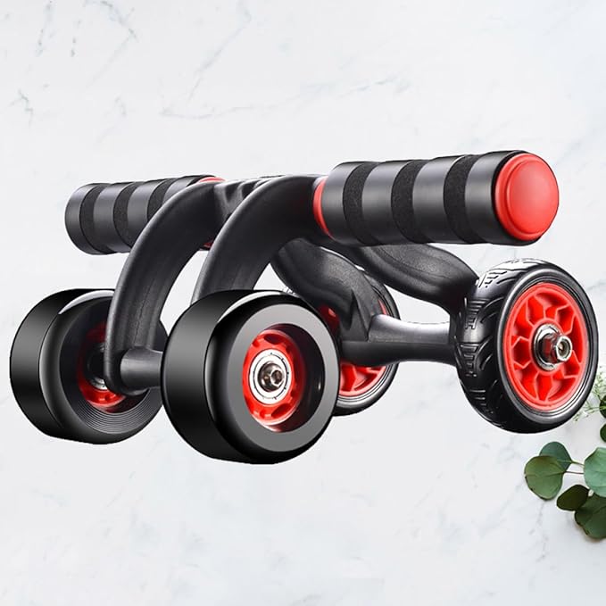 Automatic Rebound Four-wheel Ab Roller Wheel with Knee Mat, Silent Fitness Exercise Device for Core Workout and Abdominal Toning at Home