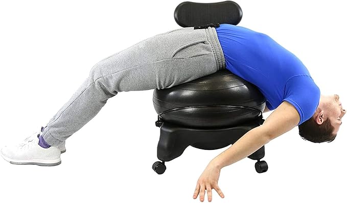 CANDO Ball Chair Inflatable Ergonomic Active Seating Exercise Ball Chair with Air Pump for Home, Office, and Classroom,Black, 22"