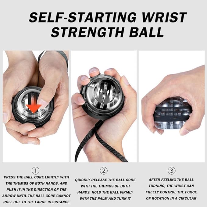 Wrist Ball Exerciser, Torque Ball Hand Exerciser, Gyro Ball Wrist Exerciser, Auto-Start Gyroscopic Forearmexerciser with LED Lights,Wrist Trainer for Stronger Arm Fingers Wristbones and Muscle
