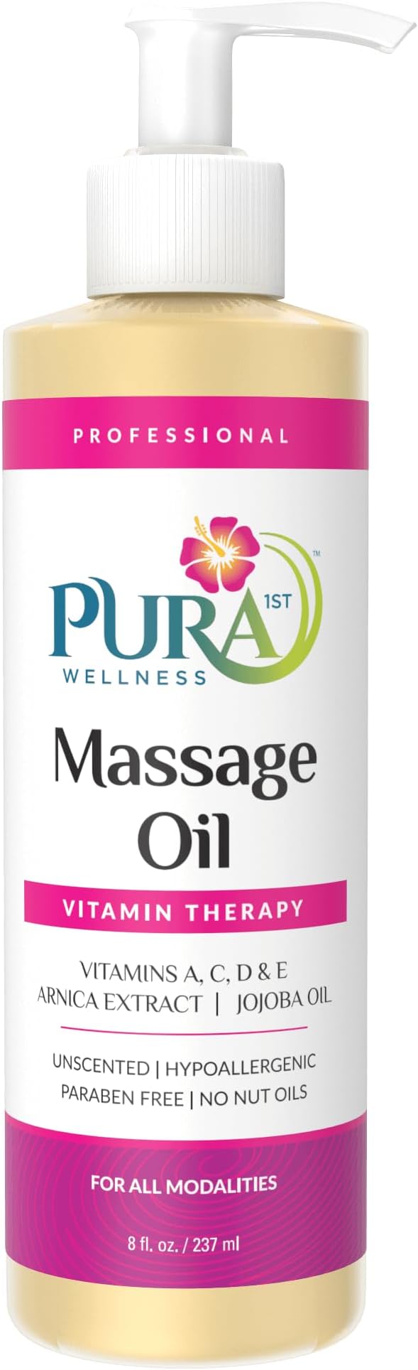 Vitamin Therapy 8 Fl oz Massage Oil, Vitamin E, Professional, Massage Therapy, Deep Tissue, Unscented, Hypoallergenic, Natural Ingredients, Skin Hydrating, Moisturizing, Muscle Relief