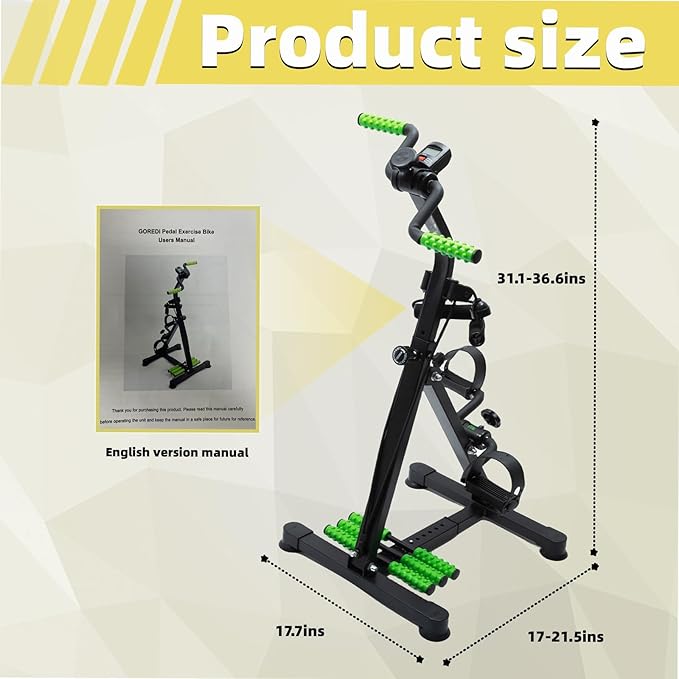 GeRRiT Pedal Exercise Bike for Seniors, Home Exercise Equipment for ElderlyHand Arm Leg and Knee Fitness Machine with Massage, LCD Monitor., black+green
