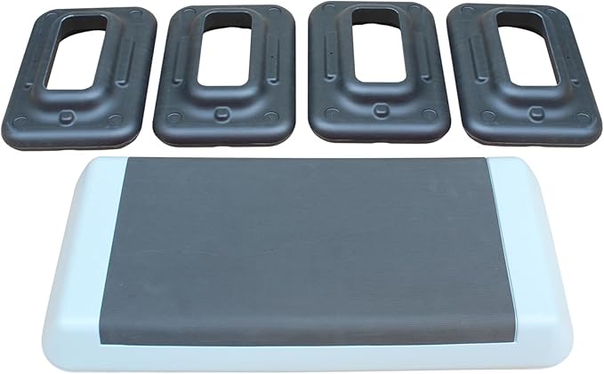 Adjustable Workout Aerobic Stepper in Fitness & Exercise Step Platform Trainer Gray Black with 2 Risers