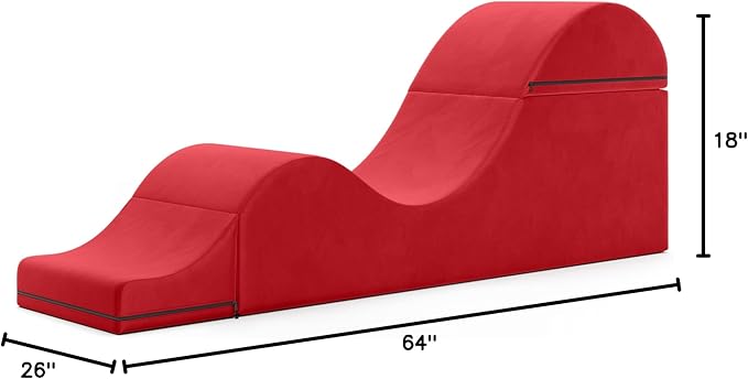 Avana Kami Convertible Chaise/Bed Bench for Yoga & Massage - 2-in-1 End of Bed Ottoman with Concealed Fold Out Yoga Lounge Chair, Microvelvet Red