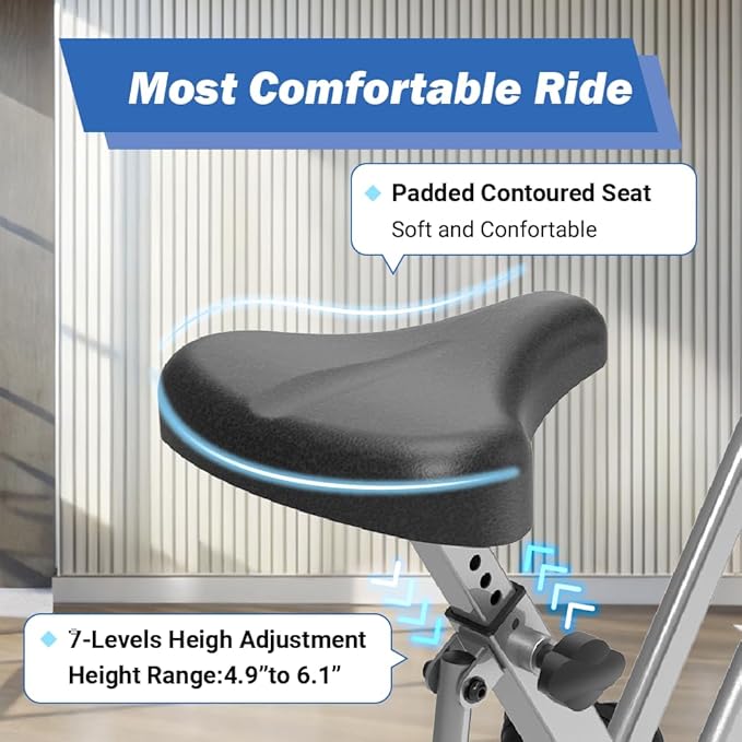 Exerpeutic Foldable Exercise Bike, 8 levels of Resistance Stationary Bicycle with Airsoft Seat, LCD Display to Track Distance, Calories, Time and Speed