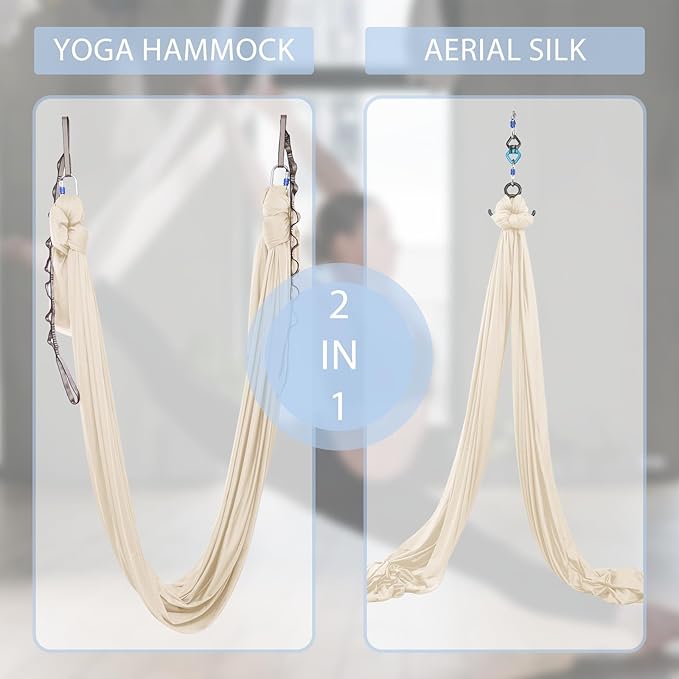 Aerial Silks Yoga Swing Set - 9/11 Yards Aerial Yoga Hammock Kit Anti-Gravity Flying for Fitness, Low/Non Stretch Nylon Tricot Fabric Hardware Included for Dance