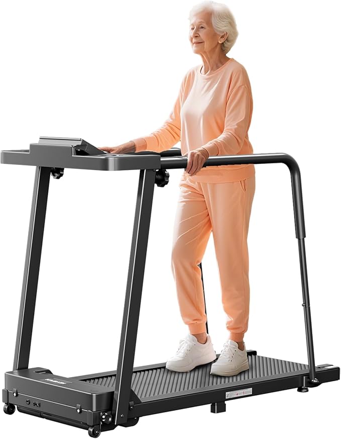 Walking Treadmill with Long Handrail for Balance, Recovery Fitness Exercise Machine, Treadmills for Home with Holder for Phone & Cup, 300 lbs Capacity, with LCD Display
