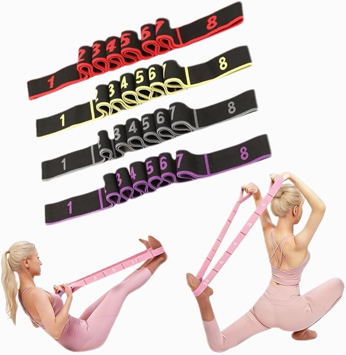 Yoga Strap with 8/10/12 Loops, Pilates Flexbands with Non-Chafe Fabric, Fashion Puller Exercise Bands for Stretching, Yoga, Dance & Full Body Shaping-3pcs