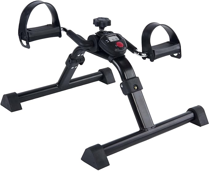 Vaunn Medical Under Desk Bike Pedal Exerciser with Electronic Display and Vaunn Medical Easy Grip™ Height Adjustable Folding Cane/Walking Stick Bundle